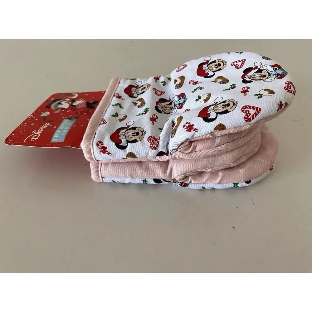 2 Pk Disney Minnie Mouse Mini Oven Mitts Christmas‎ Holiday Yule Log Candy Canes
